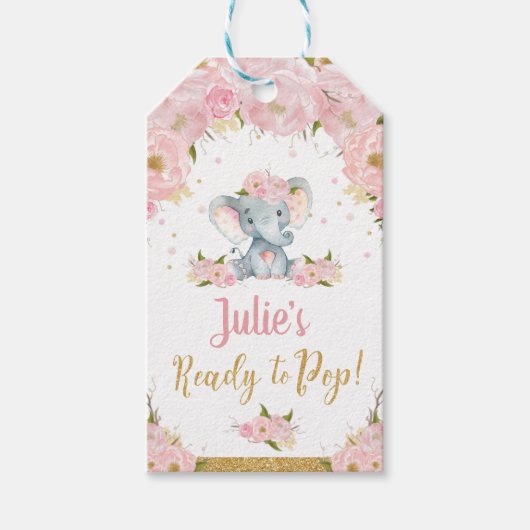 象の赤ちゃんシャワーがギフトポップ・アートのラベルを気に入る ギフトタグ (正面)