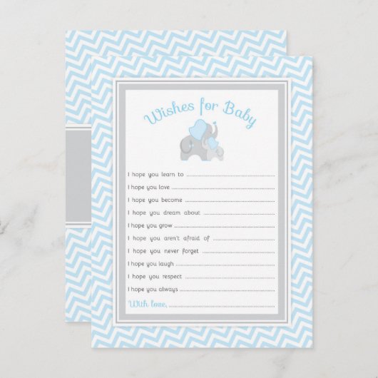 象の赤ちゃんシャワーがブルーグレーでベビーを願う アドバイスカード (正面/裏面)