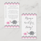 象の赤ちゃんシャワーが本をもたらす挿入ピンクの女の子 エンクロージャーカード (正面/裏面)