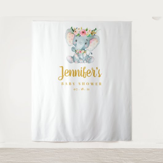 象の赤ちゃんシャワーの背景、フォトブースのプロップ タペストリー (正面)