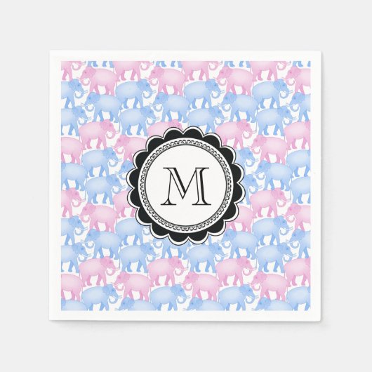象の赤ちゃんシャワーまたはジェンダーの表示 スタンダードカクテルナプキン (正面)