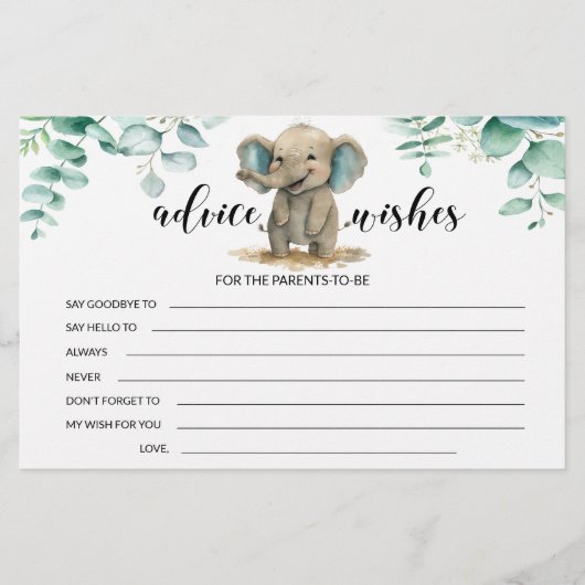 象の赤ちゃんシャワーアドバイスが文房具を願う 便箋 (正面)