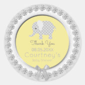 象の赤ちゃんシャワーイエローグレイありがとう ラウンドシール (正面)