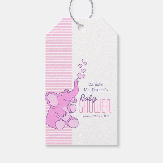象の赤ちゃんシャワーギフトピンクラベル ギフトタグ (正面)