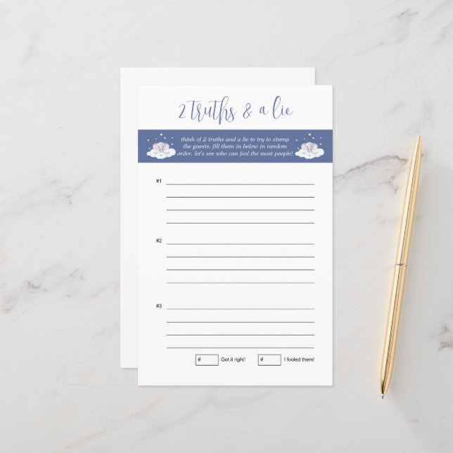 象の赤ちゃんシャワーゲーム二つの真理と嘘 (正面/裏面インサイチュ)