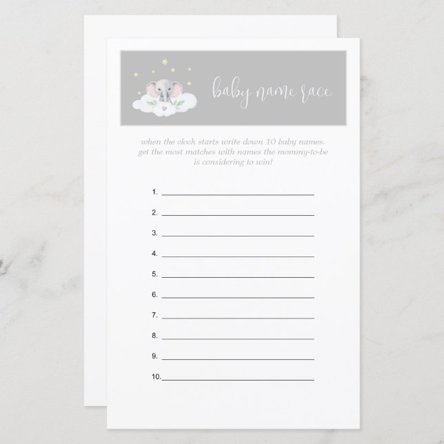 象の赤ちゃんシャワーゲーム推測ゲームグレー (正面/裏面)