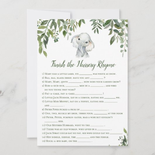 象の赤ちゃんシャワーゲーム5x7サイズに応答 招待状 (正面)