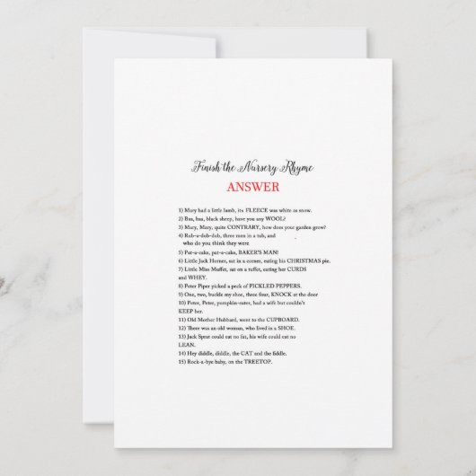 象の赤ちゃんシャワーゲーム5x7サイズに応答 招待状 (裏面)