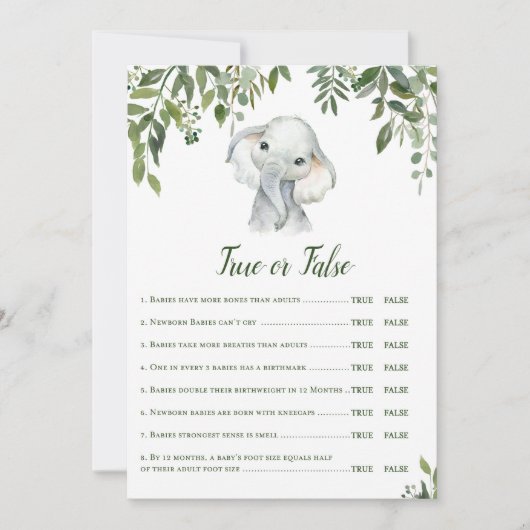 象の赤ちゃんシャワーゲーム5x7サイズに応答 招待状 (正面)