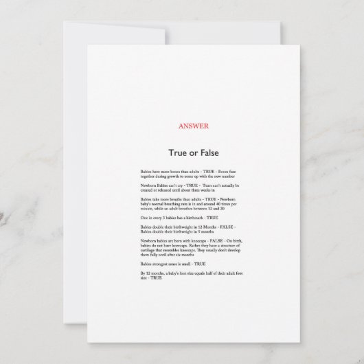 象の赤ちゃんシャワーゲーム5x7サイズに応答 招待状 (裏面)