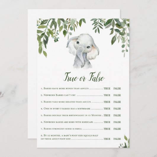 象の赤ちゃんシャワーゲーム5x7サイズに応答 招待状 (正面/裏面)