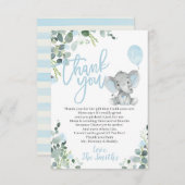 象の赤ちゃんシャワーサンキューカード(男の子) サンキューカード (正面/裏面)