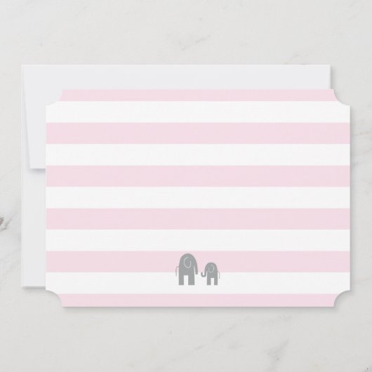 象の赤ちゃんシャワーストライプ付き – ライトピンク 招待状 (裏面)