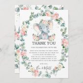 象の赤ちゃんシャワーピンクフローラ緑の女の子 サンキューカード (正面/裏面)