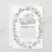 象の赤ちゃんシャワーピンクフローラ緑の女の子 サンキューカード