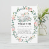 象の赤ちゃんシャワーピンクフローラ緑の女の子 サンキューカード (スタンド正面)