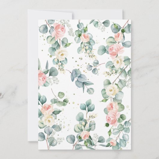 象の赤ちゃんシャワーピンクフローラ緑の女の子 サンキューカード (裏面)