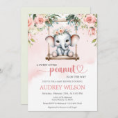 象の赤ちゃんシャワーピーナッツがスイング中 招待状 (正面/裏面)