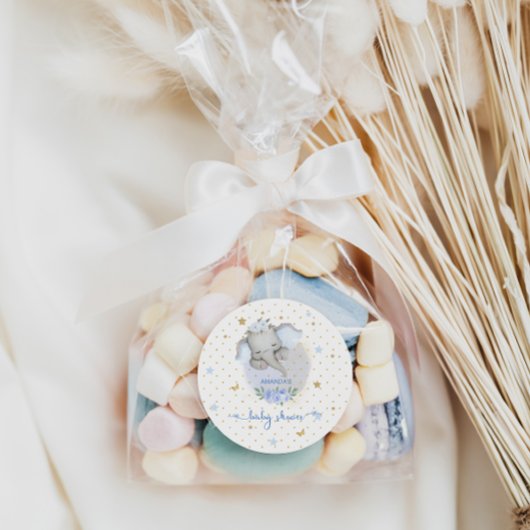 象の赤ちゃんシャワーブルー ラウンドシール