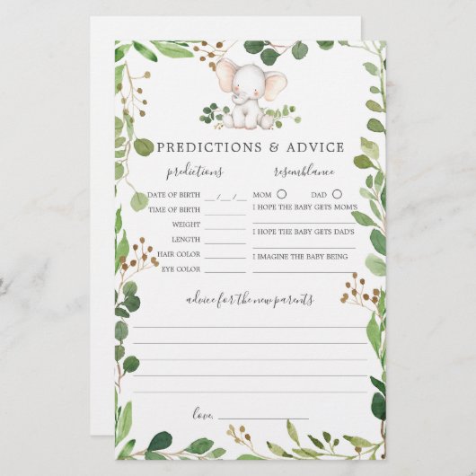 象の赤ちゃんシャワー予測とアドバイス (正面/裏面)