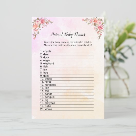 象の赤ちゃんシャワー動物の赤ちゃんネームカード 招待状 (スタンド正面)