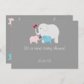 象の赤ちゃんシャワー双子の男の子 招待状 (正面/裏面)