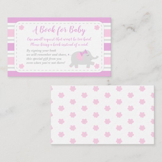 象の赤ちゃんシャワー女の子が本を持ってくる | ピンク エンクロージャーカード (正面/裏面)