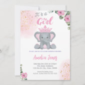 象の赤ちゃんシャワー女の子 招待状 (正面)