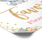 象の赤ちゃんシャワー好意サインピンクのバラガーリー ポスター (角)