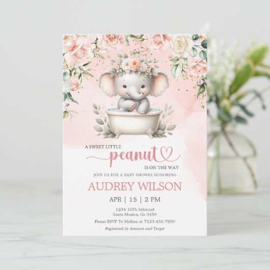 象の赤ちゃんシャワー小さなピーナッツを途中で 招待状 (スタンド正面)