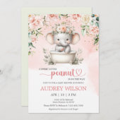 象の赤ちゃんシャワー小さなピーナッツを途中で 招待状 (正面/裏面)