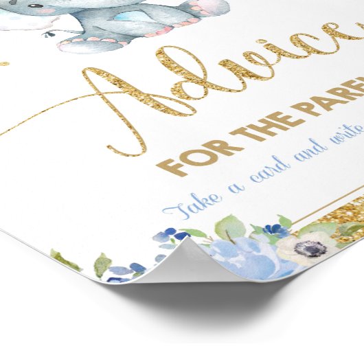 象の赤ちゃんシャワー少年アドバイスが親のために ポスター (角)