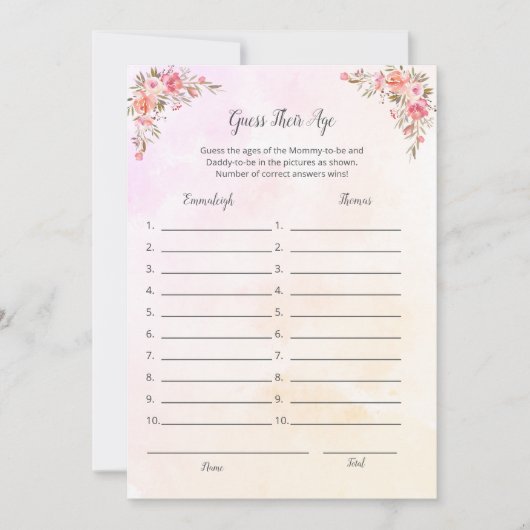 象の赤ちゃんシャワー彼らの年齢ゲームカードを推測 招待状 (正面)