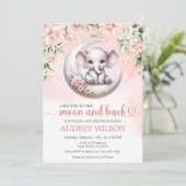 象の赤ちゃんシャワー月と背中にあなたを愛する 招待状 (スタンド正面)