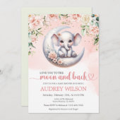 象の赤ちゃんシャワー月と背中にあなたを愛する 招待状 (正面/裏面)