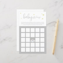 象の赤ちゃんシャワー淡い灰色のベビービンゴゲーム