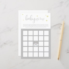 象の赤ちゃんシャワー淡い灰色のベビービンゴゲーム