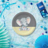 象の赤ちゃんシャワー黄色と灰色 ペーパープレート (パーティー)