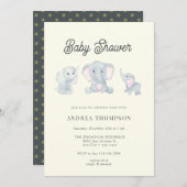 象の赤ちゃんシャワー 招待状 (正面/裏面)