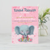 象の赤ちゃん女の子の誕生日の招待 案内状 (スタンド正面)