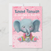 象の赤ちゃん女の子の誕生日の招待 案内状 (裏面)