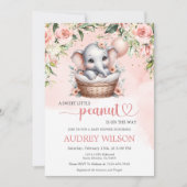 象の赤ちゃん女の子の赤ちゃんシャワーリトルピーナッツ 招待状 (正面)