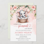 象の赤ちゃん女の子の赤ちゃんシャワーリトルピーナッツ 招待状 (正面/裏面)