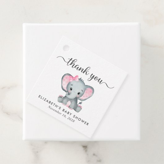 象の赤ちゃん女の子シャワーありがとう フェイバータグ (インサイチュ)