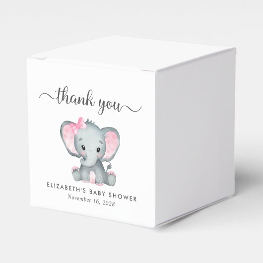 象の赤ちゃん女の子シャワーありがとう フェイバーボックス (正面サイド)