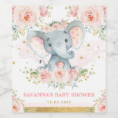 象の赤面ピンクフローラ赤ちゃんシャワーの好意 ワインラベル (シングルラベル)