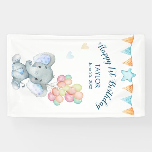 象の赤面ブルースターハッピー1日目の誕生日バナー 横断幕 (横)