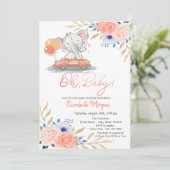 象の車、バルーンフローラ赤ちゃんシャワー 招待状 (スタンド正面)