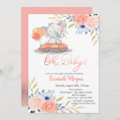 象の車、バルーンフローラ赤ちゃんシャワー 招待状 (正面/裏面)