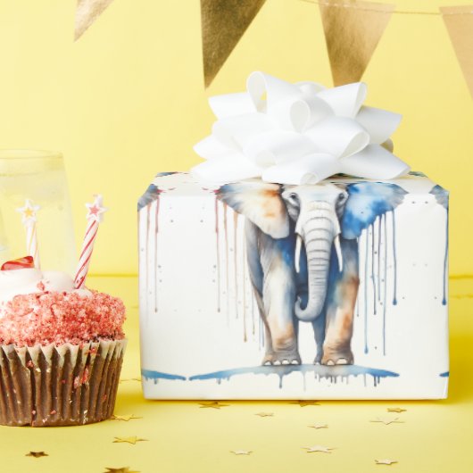 象の野生生物と自然の水色セット ラッピングペーパー (誕生日パーティー)